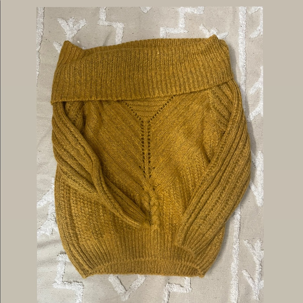 Mustard knit off the shoulder sweater